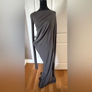 Asymmetric Draped Long Sleeve Maxi Dress - Gray